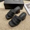 Waterproof table thick-soled cool slippers, women's ins trendy outer wear one-word slippers, new thick-heeled high-heeled shoes in summer