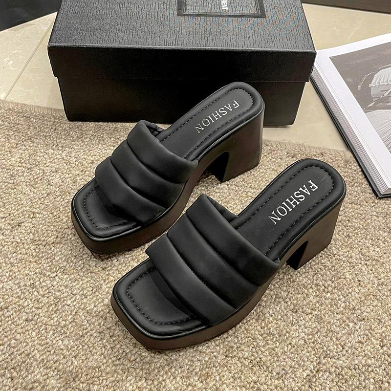 Waterproof platform thick-soled cool slippers, women's trendy outer wear one-word slippers, new thick-heeled high-heeled shoes in summer