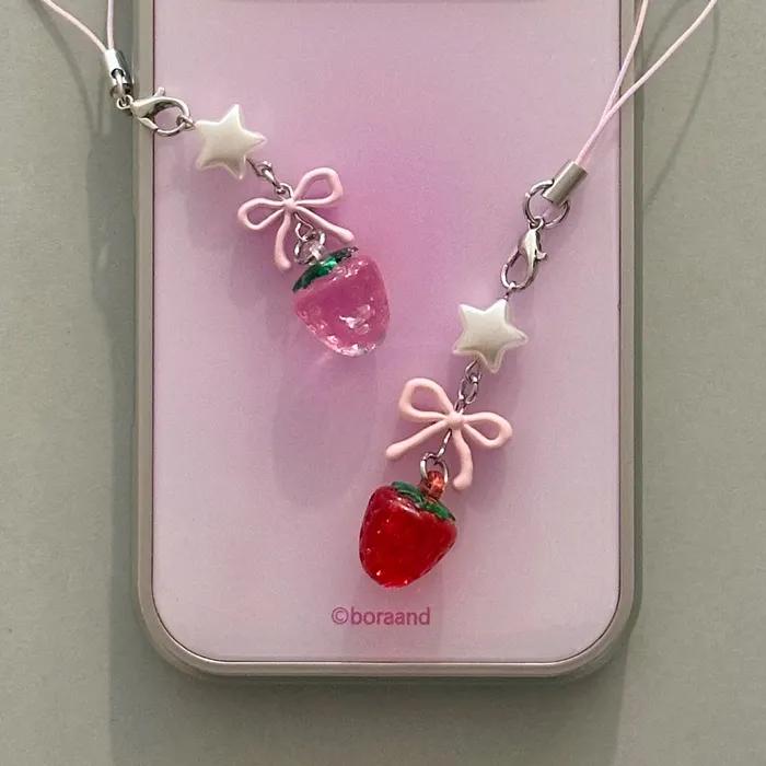 Strawberry Ribbon Keyring