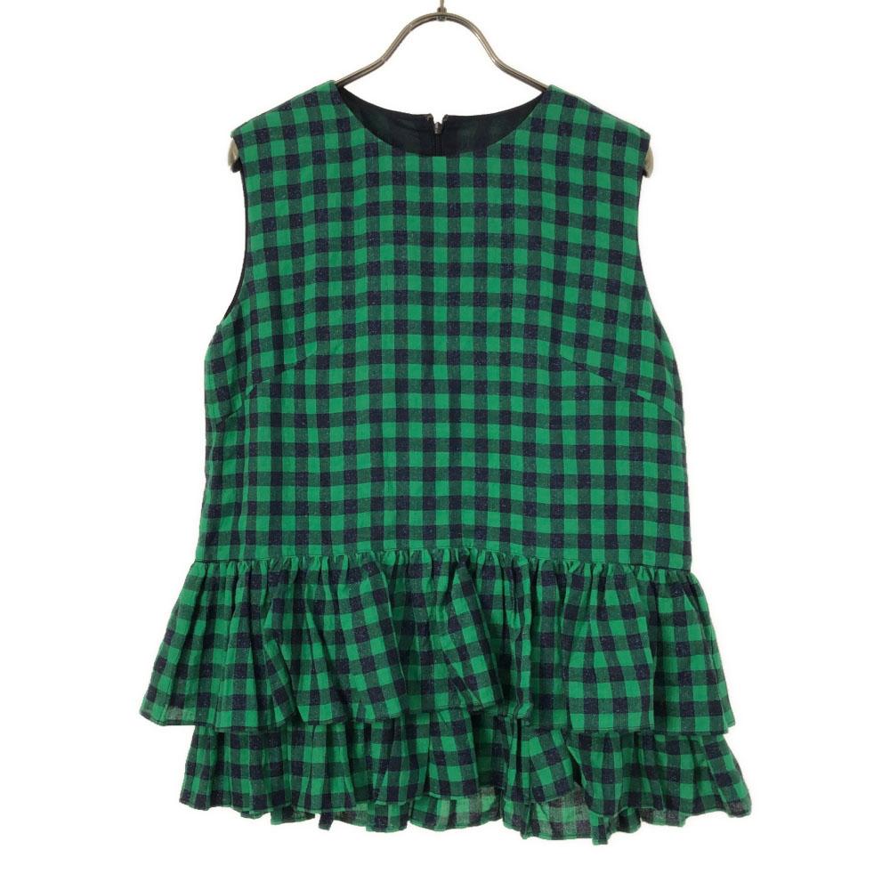 

unused GRACE CLASS Linen Blend check No sleeve Cut 38 Green x blue Frill Women Used