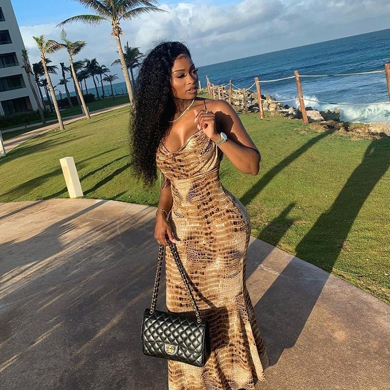 

Женское летнее платье с принтом, длинная юбка, облегающее, с открытой спиной, сексуальное платье M