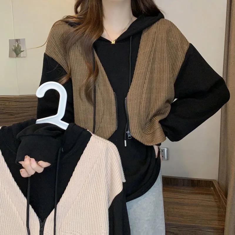 Women s Autumn Contrasting Color Hooded Long Sleeve Casual Tops 4XL 1598₽