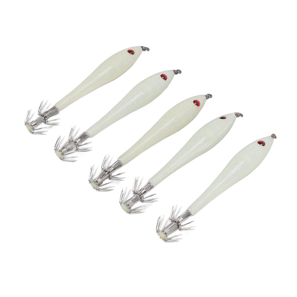 5PCS Hard Fishing Lure Simulation Squid False Bait Hooks Artificial Squid Double Hook JigLuminous White