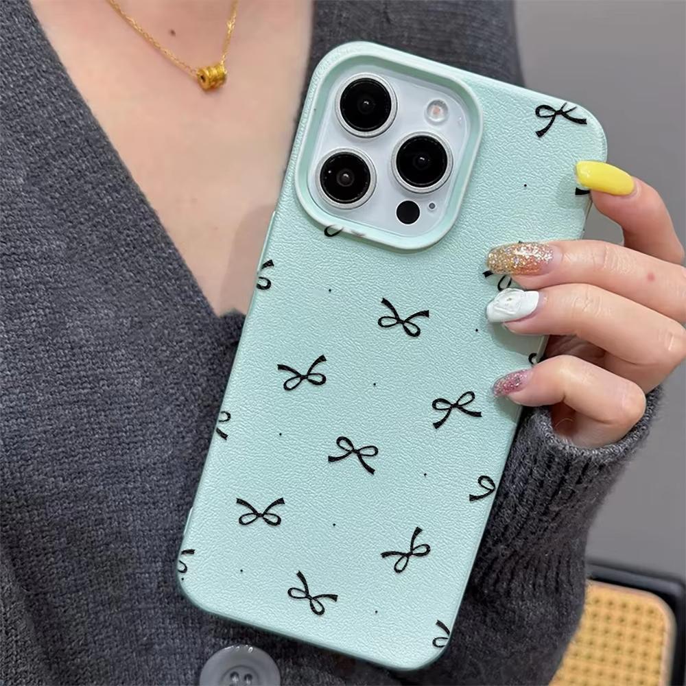 Schwarze Schleifen-Aufdruck Handyhülle Für iPhone 17 16 15 14 Plus 13 12 11 Pro Max 17 Air X XR XS Korea Mädchen Hülle Silikon Weiche Hülle