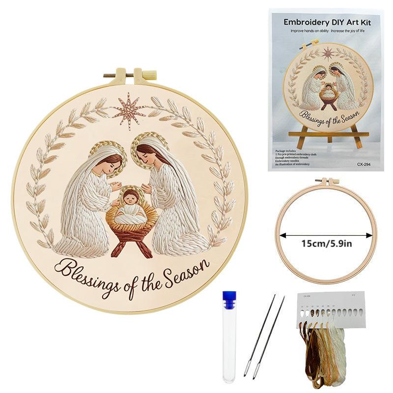 

Jesus Birth Christmas Embroidery Kit with EN Instructions Thread Tool Cross Stitch Kit for DIY Holiday Gifts