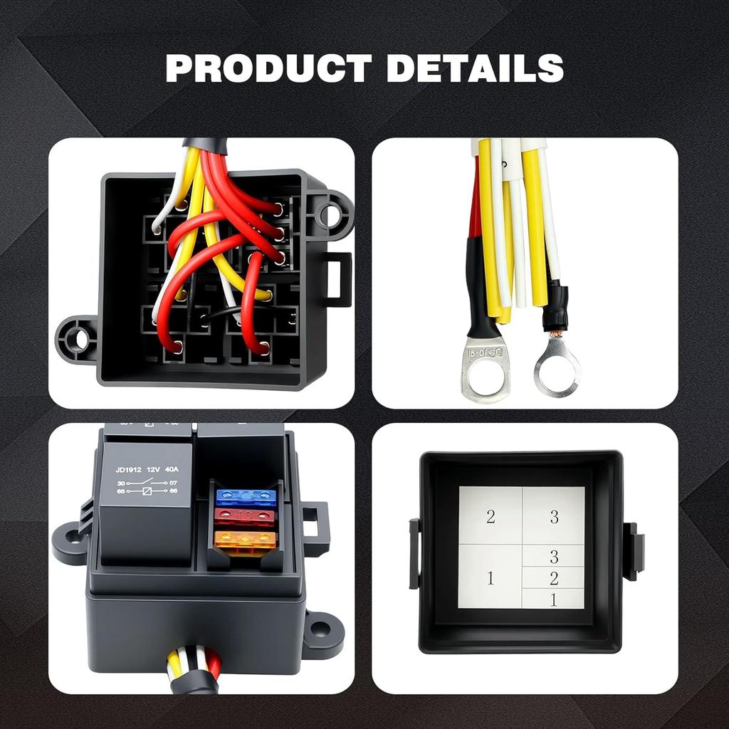 12V 3 Way Waterproof Relay Box Pre-Wired Fuse and Relay Box 3 Slot ATC/ATO Fuse Relay Block  Relay Panel for Automotive