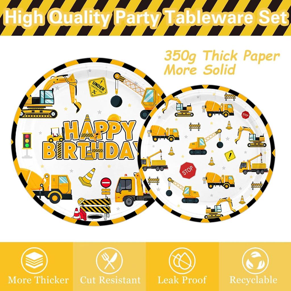 81 Pcs Construction Birthday Party Supplies Decorations Includes Tablecloth, Plates, Napkins, Cups and Tablewares for Boys Kids Construction Tractor