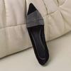 Women's Black Suede Pointed Toe Flats with Rhinestones