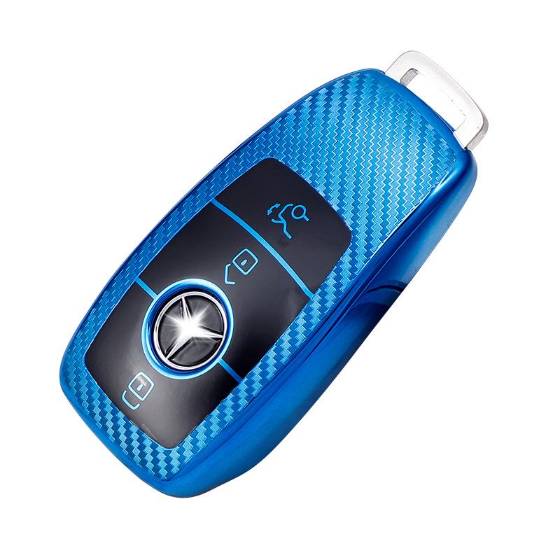 TPU Key Case for Mercedes-Benz E-Class/C-Class/A200 - Carbon Fiber Pattern Full Wrap Shell