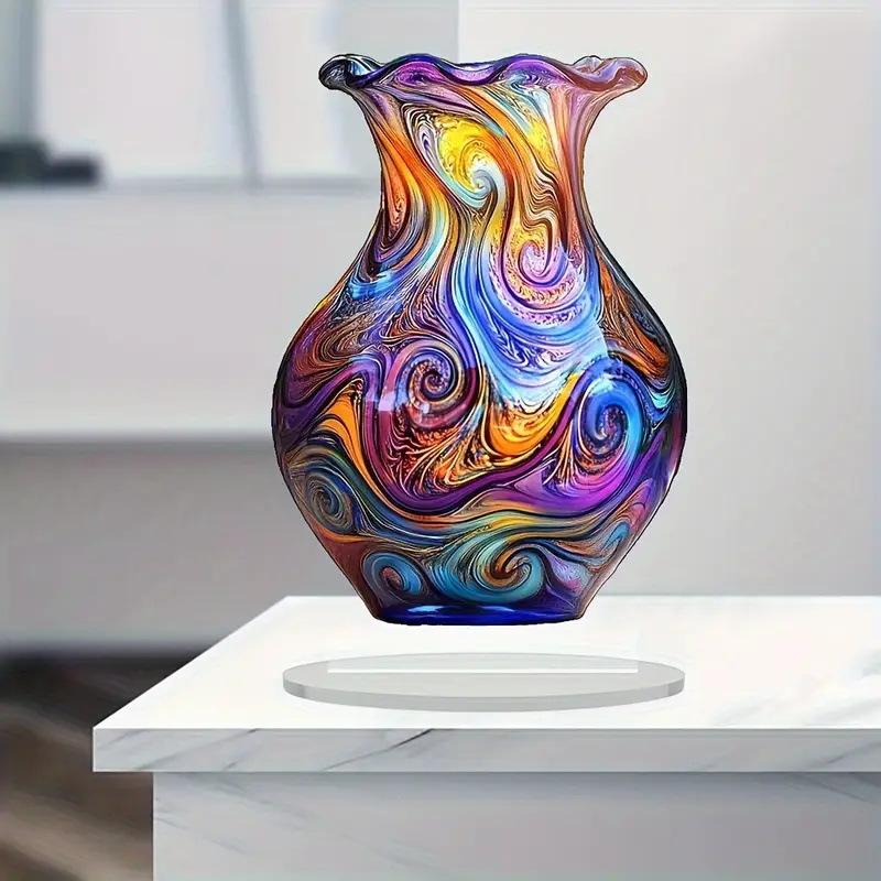 2D Flat Bohemian Style Acrylic Vase Desktop Decoration, Suitable for Wall Decoration, Porch, Room, Villa, Accents Home, Hallway, or Workplace - Rustic