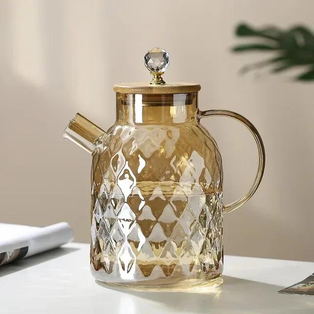 Glass Teapot Glass Kettle With Bamboo Lid Heat-resistant Thicken Glass Pot for Juice Household Teapot Nordic Drinkware