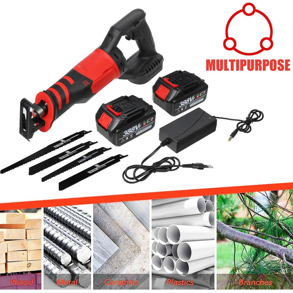 3000W Brushless Electric Reciprocating Saw 388VF Adjustable Three Orientations Modes Cutting Saw Portable Cordless Power Tools