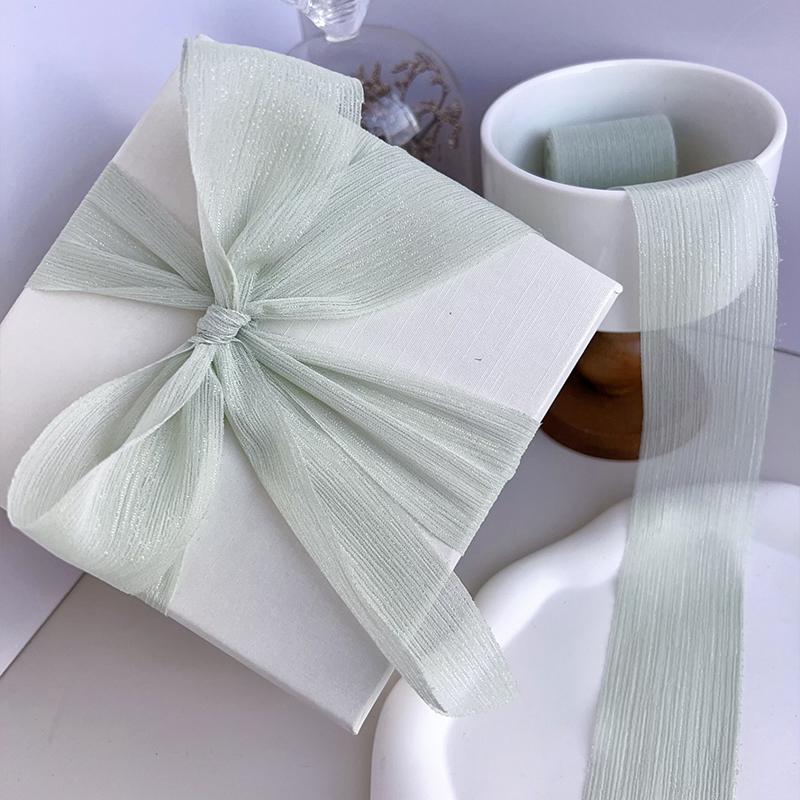 1PC Silver Glitter Ribbon Sparkling Organza Ribbon Ribbon Bow Wedding Cards & Invitations