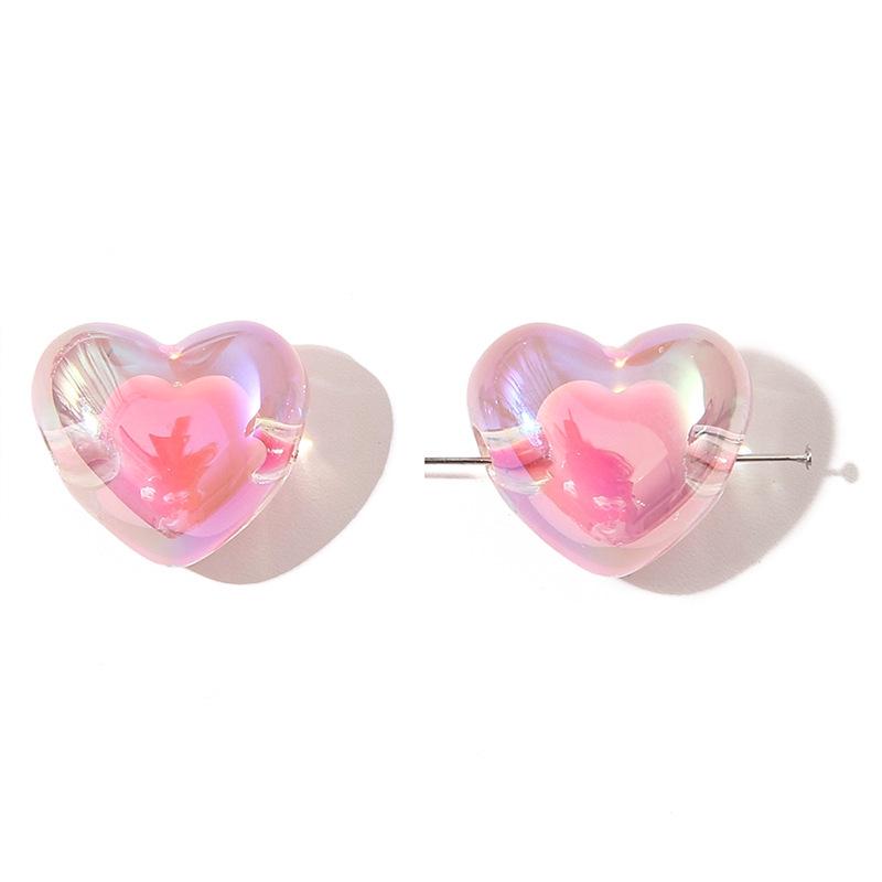 Irisierende Acrylherzperlen - Pfirsich, Transparent, DIY Schmuckzubehör