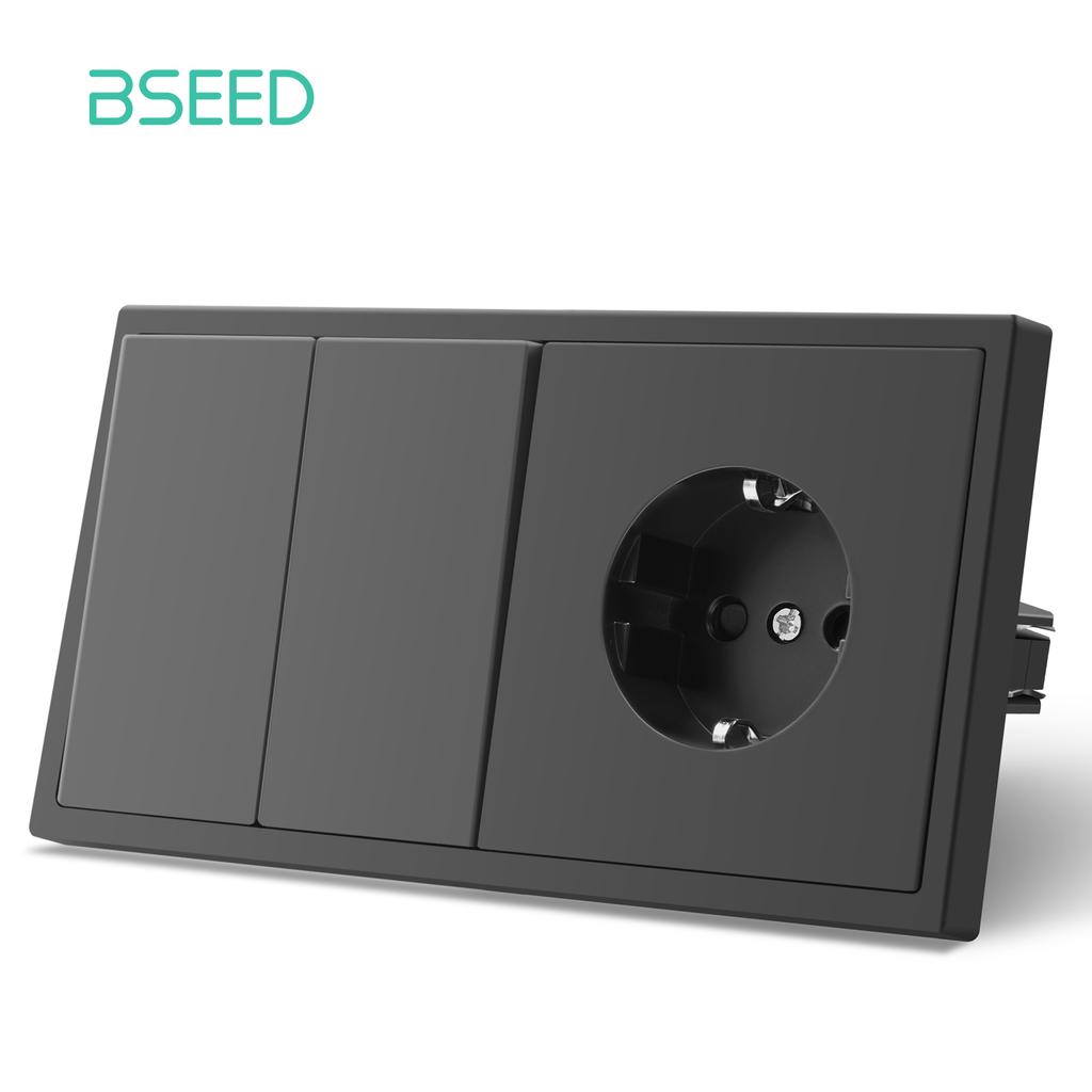 BSEED Mechanical 1/2/Gang Wall Light Switch 1Way With EU Sockets Power USB Power Outlets Plastic Panel No Led Lights Gray Series