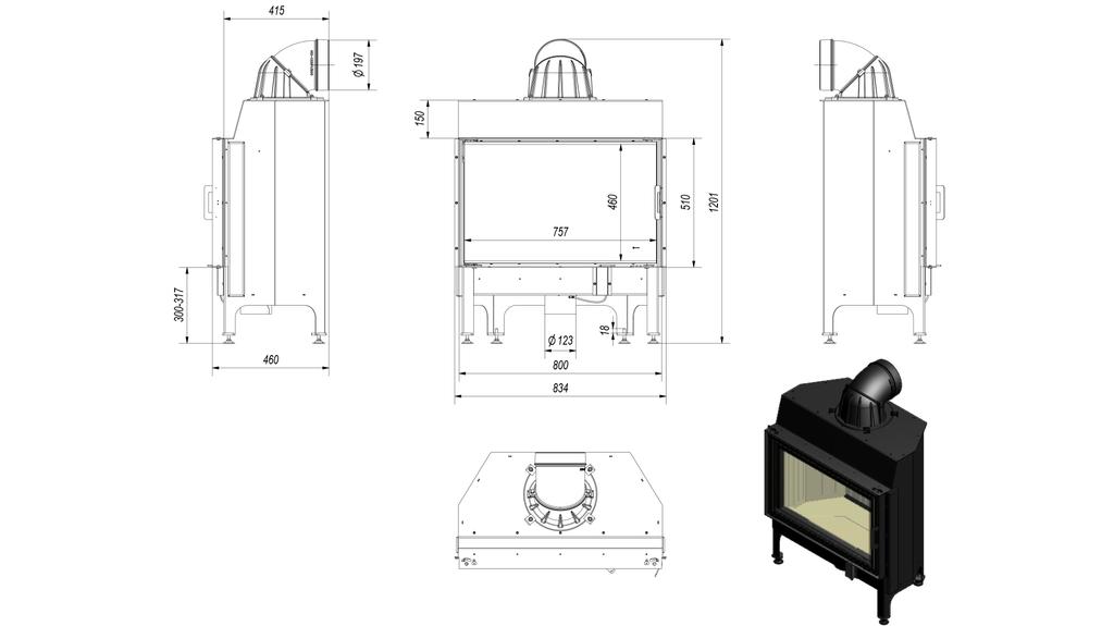 Stahlkamin KRATKI NADIA 12 kW Ø 200
