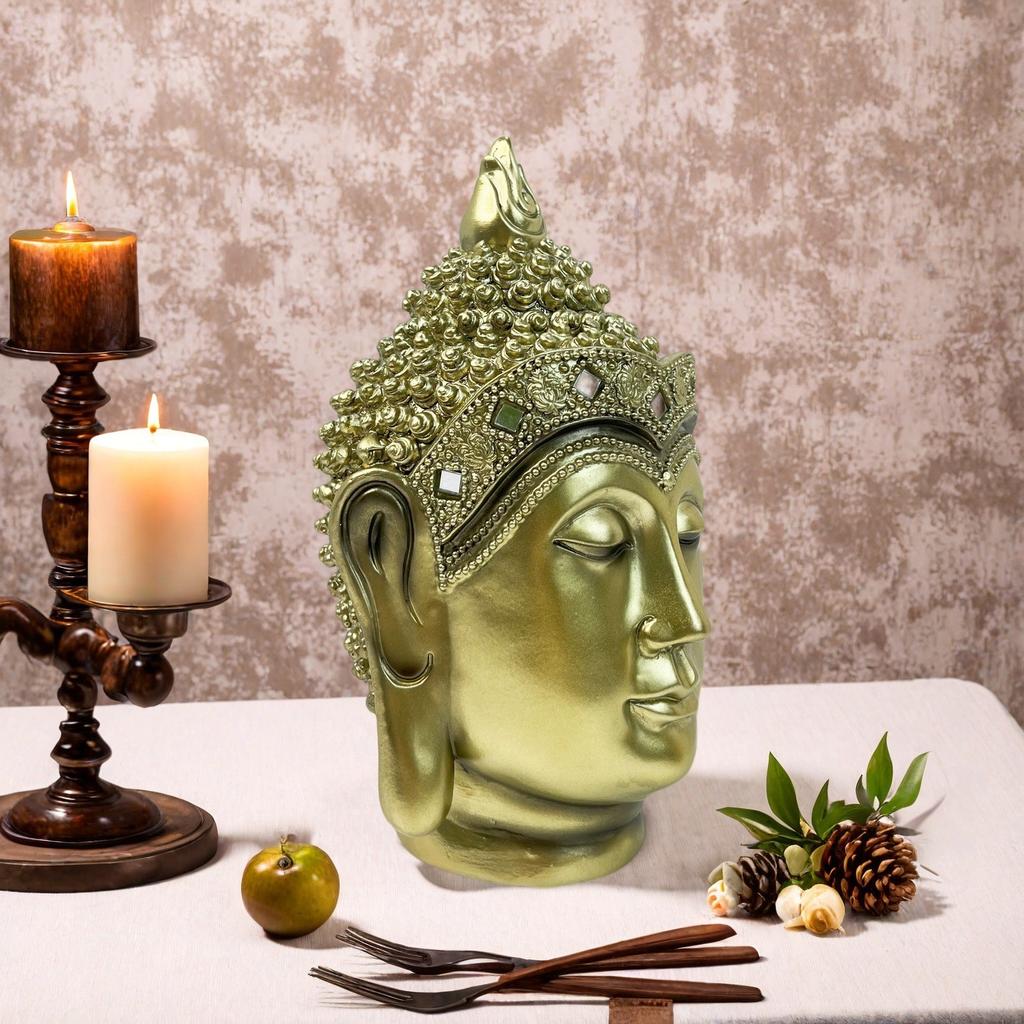 Buda Başı Figürü Ev Dekorasyonu Shakyamuni Buda Heykeli Oturma Odası Ofis Masaüstü Reçine Süsler Feng Shui Heykeli