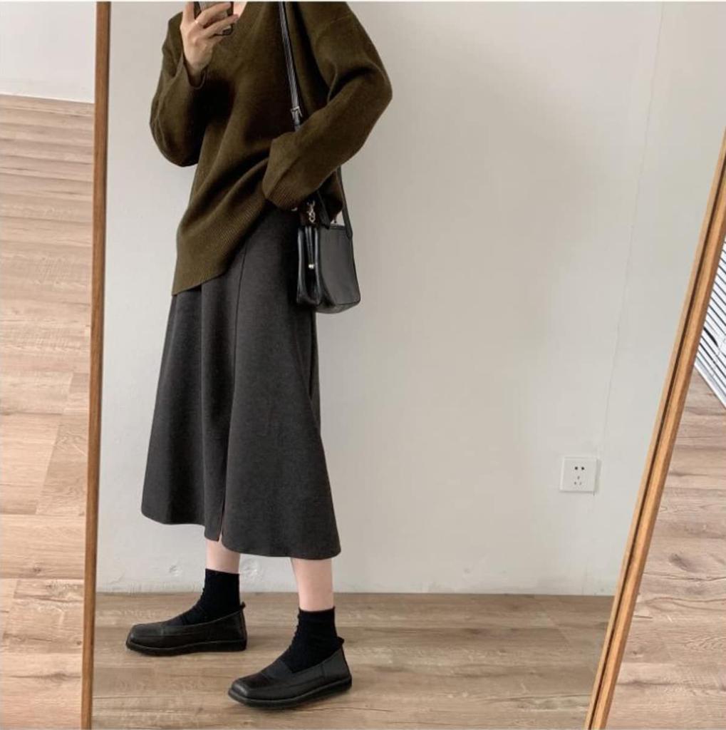 KARZUKI Maternity Long Mori Girl Adjustable Japanese Easy To Move Office Loose High Caramel and Commuting Bottoms Grayish Skirt, Spring/Autumn/Winter,