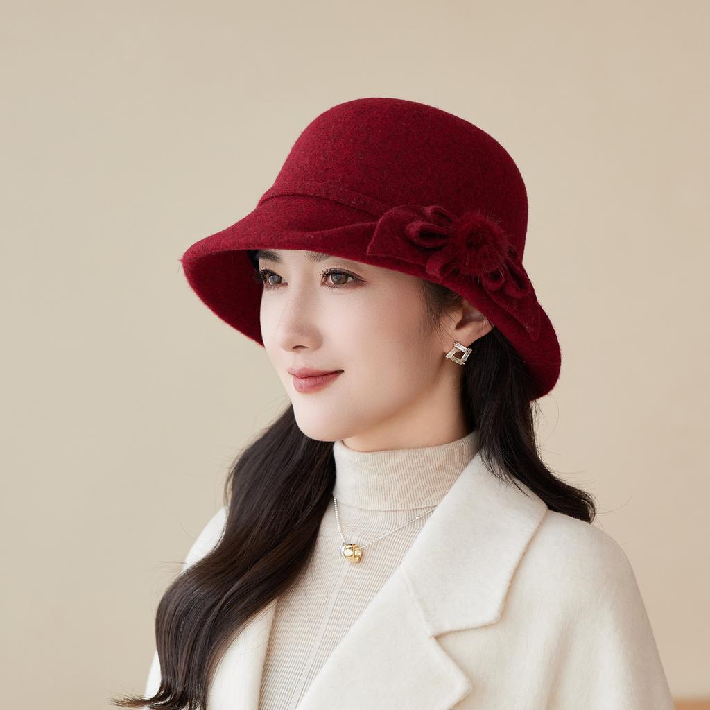 Autumn and Winter Fashion Versatile Hat Women's British Retro Woolen Bucket Hat Simple Basin Hat