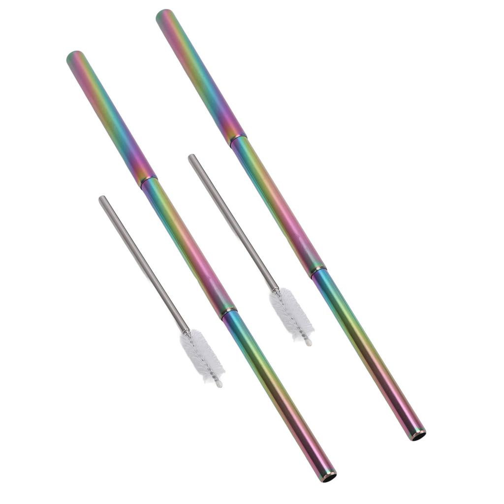 2Pcs Collapsible Metal Straw 304 Stainless Steel Drinking Travel Telescopic Straw with Cleaning