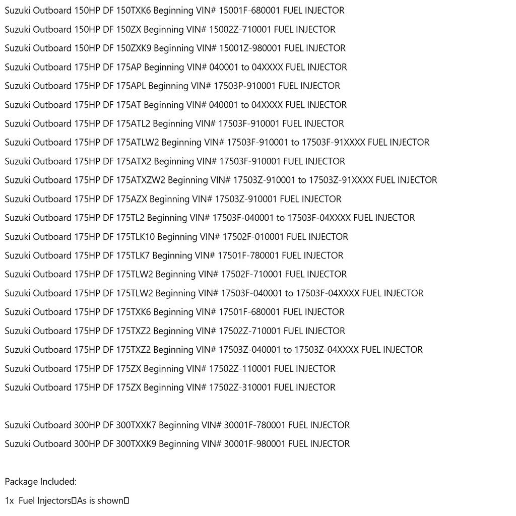 15710-96J00 Kraftstoffinjektoren für Suzuki Außenborder 175 PS 200 PS 225 PS 250 PS 300 PS