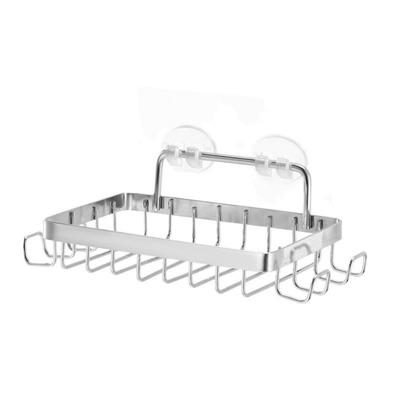 Rustproof Shower Storage Basket Self Adhesive Wall Mounted Wall Shelves with Hooks Large Capacity Wall-Hung Metal Soap Tray Soap