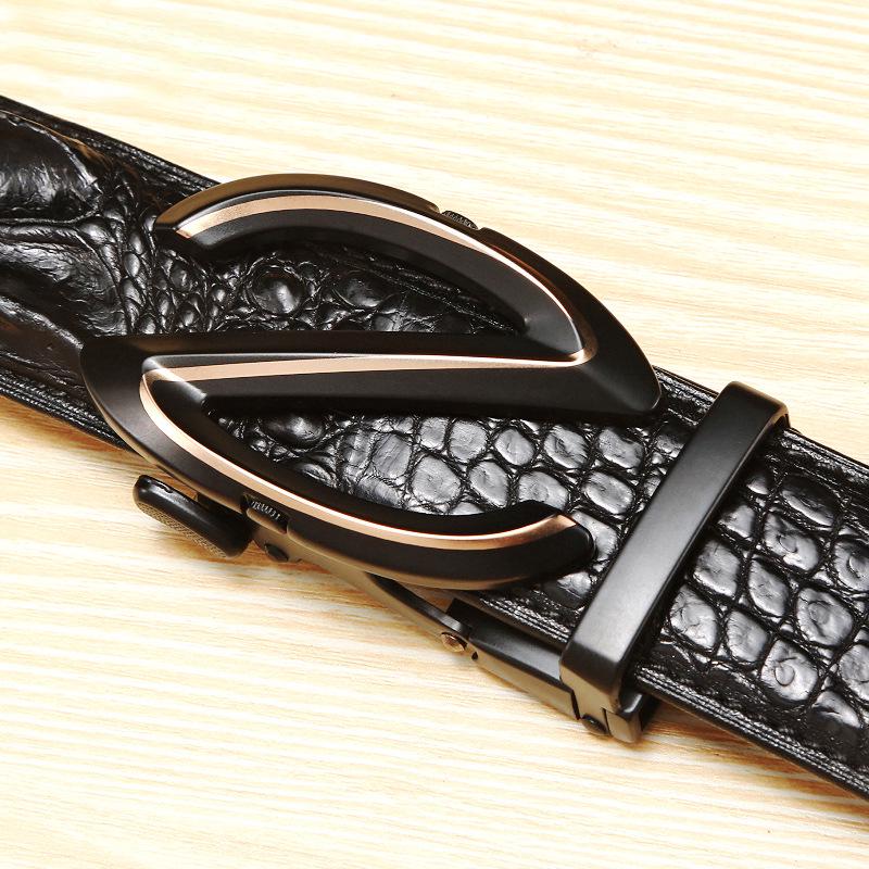 

Men s Genuine Leather Crocodile Skin Belt with Automatic Buckle - Extra Long for Business Wear 150 cm