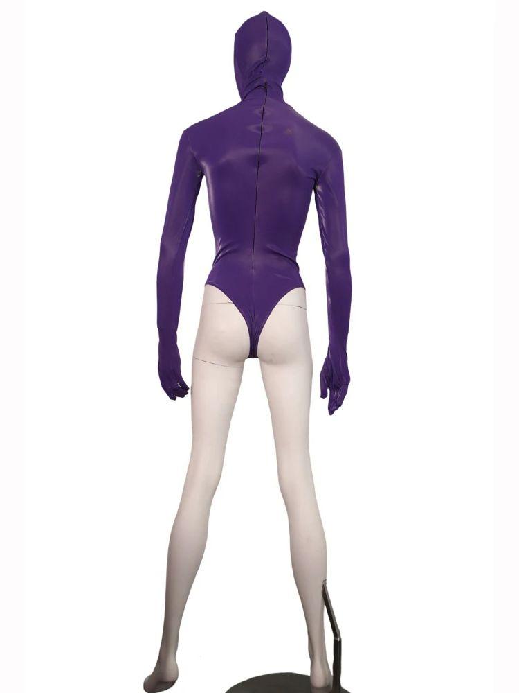 Xs-4Xl Unisex Pu Leather Hooded Separate Fingers Catsuit Hollow Out Bust Open Crotch Bodysuit Tights Sexy Body Teddies Leotard