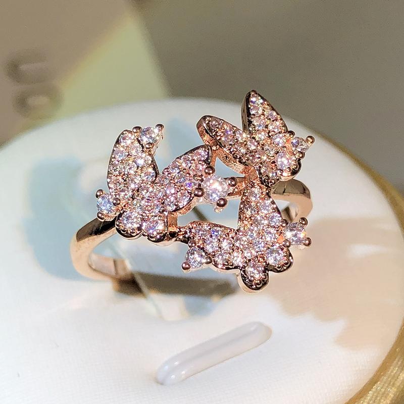 925 Sterling Silber Exquisiter Pavé Zirkon Ring Damenschmuck Schmetterling Offener Ring Party Cocktail Geschenk Für Freundin Großhandel