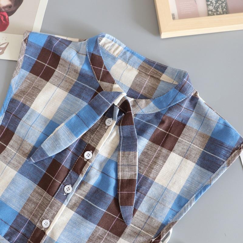 Front Tie Fake Collared Shirt Plaid False Collar Woman Vintage Detachable Collar For Sweater Blouse Half Shirt Accessories