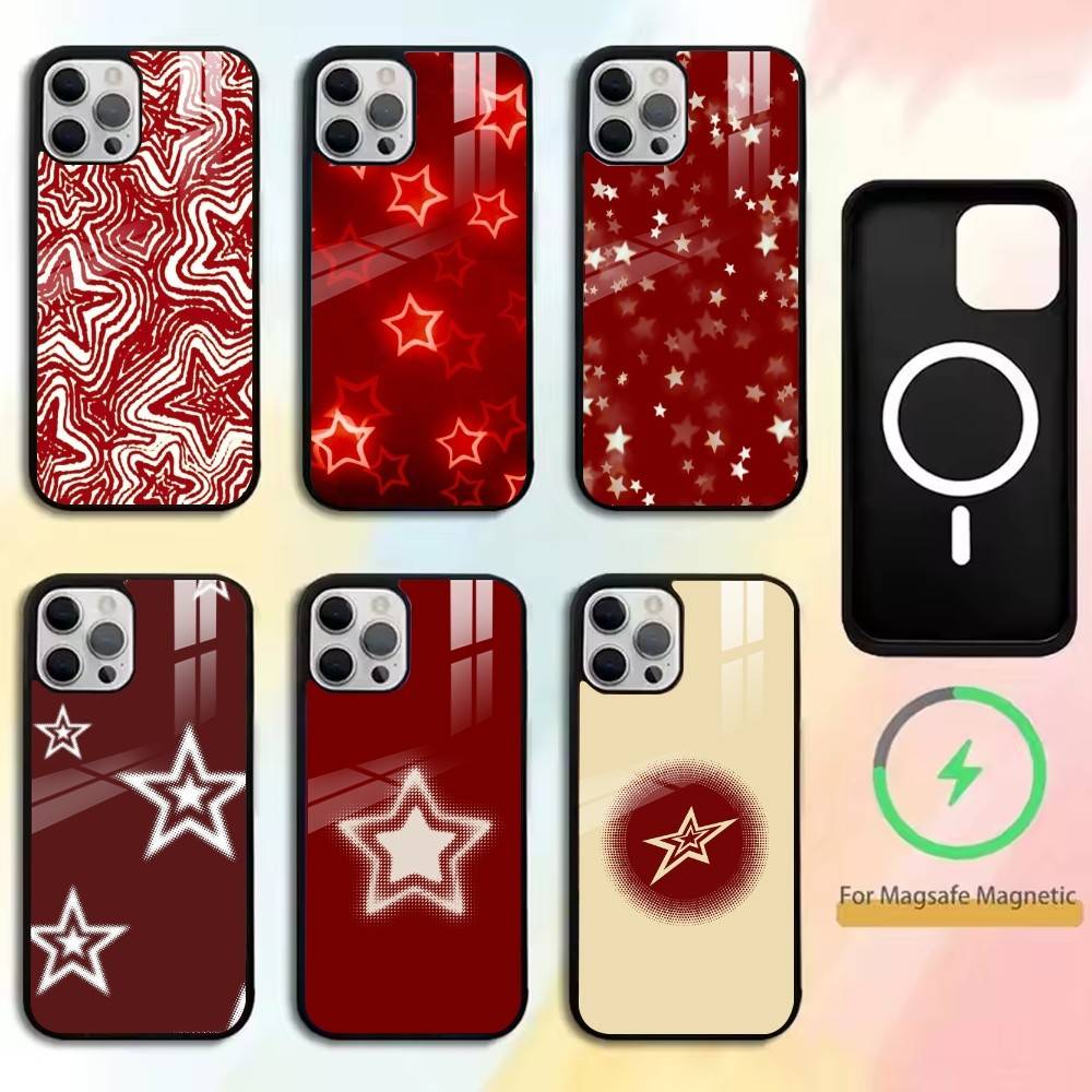 Minimalist Red Star Phone Case For iPhone17,16,15,14,13,12,11 Plus,Pro Magnetic with Magsafe Wireless Charging