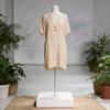 Abito Estivo in Cotone e Lino da Donna con Scollo a V e Collo Semiaperto Stile Casual A-line
