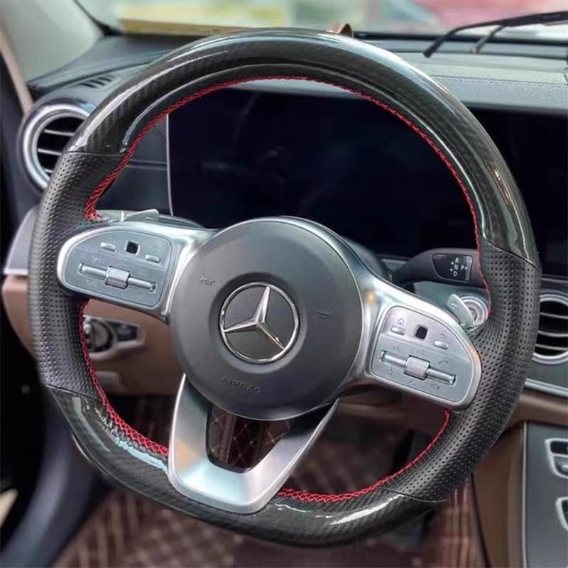 

Для Mercedes-Benz GLC A-Class W177 C-Class W205 E-Class W213 Черно-красная кожаная крышка рулевого колеса автомобиля, сшитая вручную style 2
