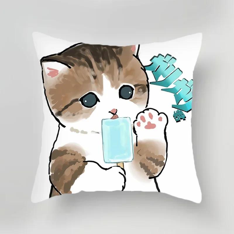 Decorative Pillowcase Cute Cat Polyester Cotton Home Decor Car Cushion Cover Sofa