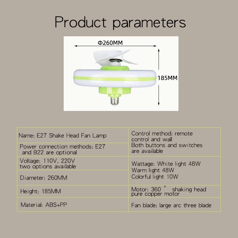 

Вентилятор с качающейся головой, вращающийся на 360 градусов, излучающий свет вверх и вниз, винтовой вентилятор E27 с качающейся головой, цветная подсветка RGB, мощный светодиодный светильник для вентилятора с ветром