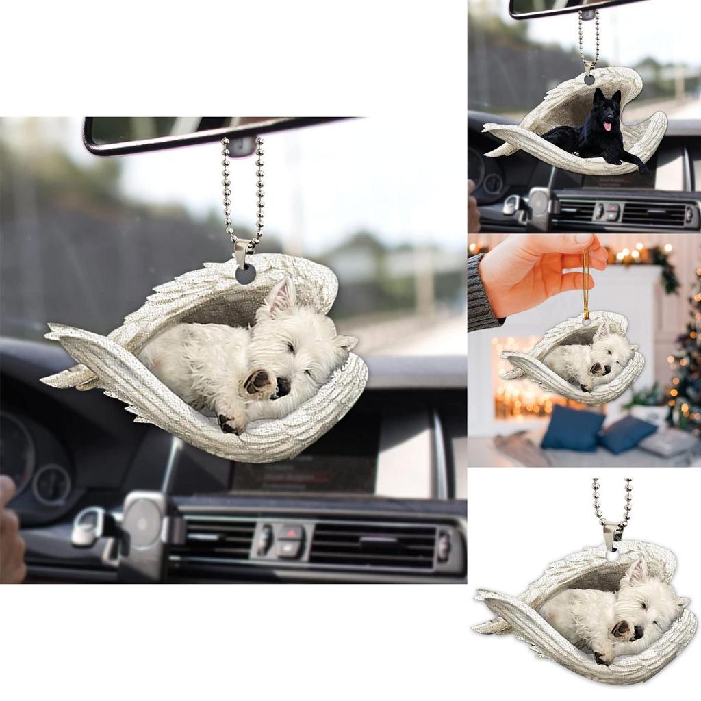 Cute Acrylic Car Mirror Pendant With Angel Wings Perfect For Dog Lovers Gifts