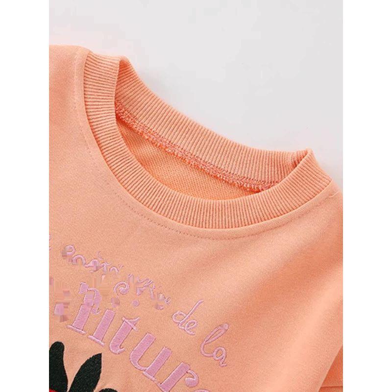 Girls' Sweatshirt, Spring and Autumn Style, Orange Strawberry Pullover, Children's Long-Sleeved Round-Neck Pure Cotton Base Shirt, Stylish