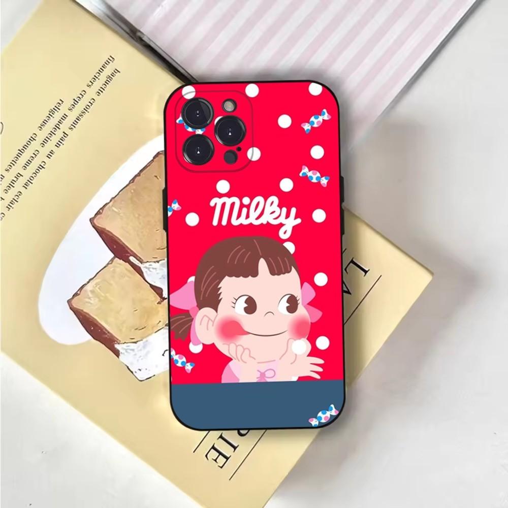 Fujiya Milky Peko-Chan Phone Case For iPhone 16,15,14,13,12,11,Pro,X,XS,Max,XR,Plus,Mini Soft Black Cover