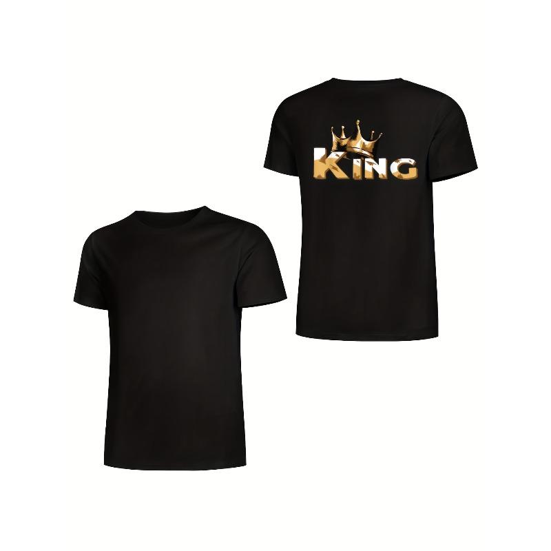 Europäische Größen Herren Grafik-T-Shirt mit Rückendruck - Schwarz mit Kräftiger Goldener Schrift - Reguläre Passform Lässiges Alltags- & Besondere Anlässe T-Shirt