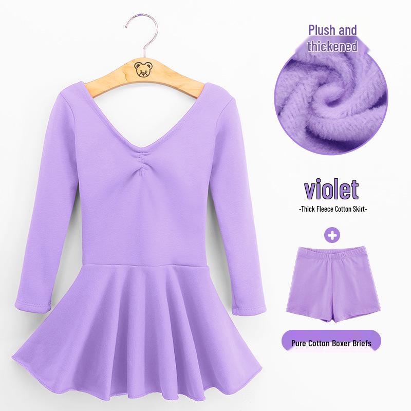 Toddler Girls' Long Sleeve Fleece Dance Leotard for Winter Practice and Exams