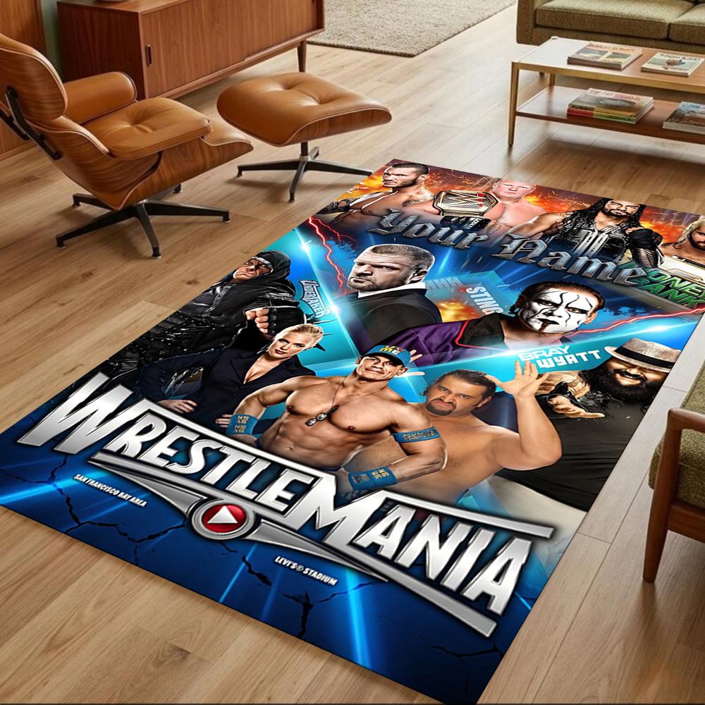 Wrestlemania Personalisierter Teppich mit Textbereich für Küche, Wohnheim, Balkon, Wohnzimmer, Rutschfester Teppich, Bürodekor, Geburtstags-/Weihnachtsgeschenk