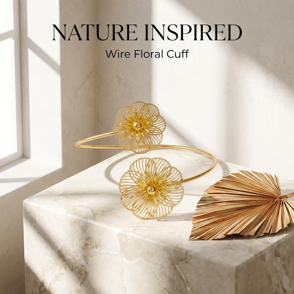 Hollow Flower Adjustable Upper Arm Cuff Bracelet Boho Open Floral Armband Summer Bangle Body Jewelry For Women