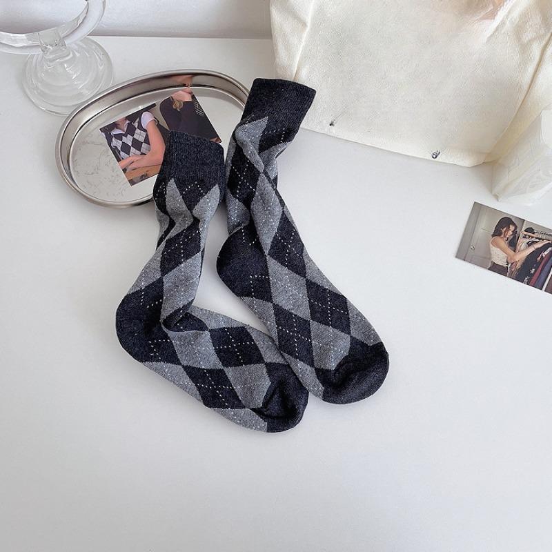 

Женские весенне-осенние носки-гольфы в ромбовидном стиле для студенток 1 pair серый