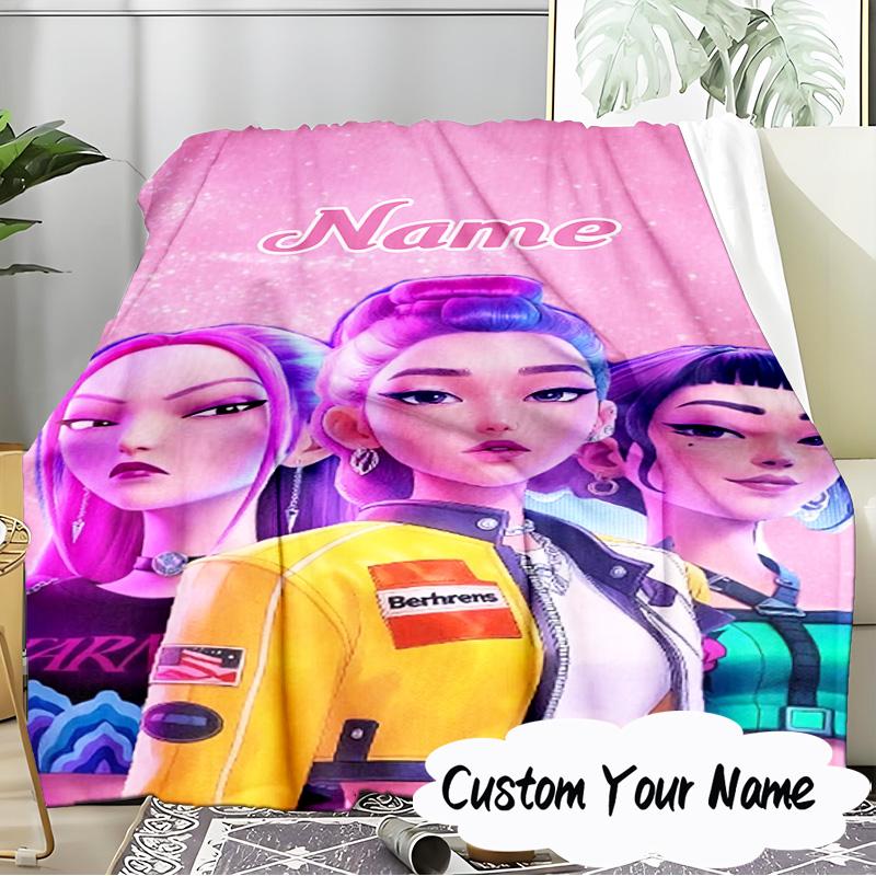 Custom Name Fantasy Night Trio K-Pop Blanket  Ideal Bedding Blanket Perfect for Travel, Camping, Living Rooms, Offices, Sofas, Fan Christmas Gift