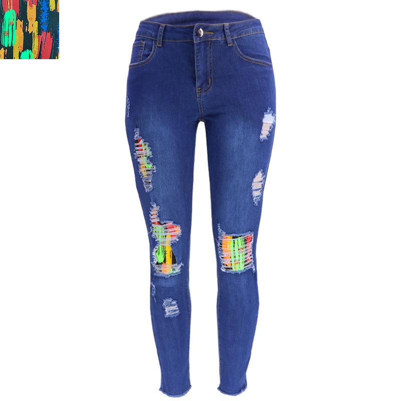 Women's Pencil Pant Fashion Ripped Patch Plus Size Jeans