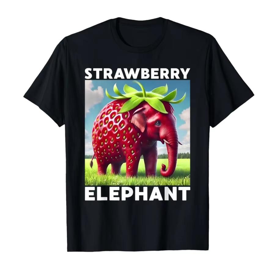 Strawberry Elephant Italian Brainrot Meme Tshirt for Men Women 100 Cotton T Shirts Short Sleeve Tops S
