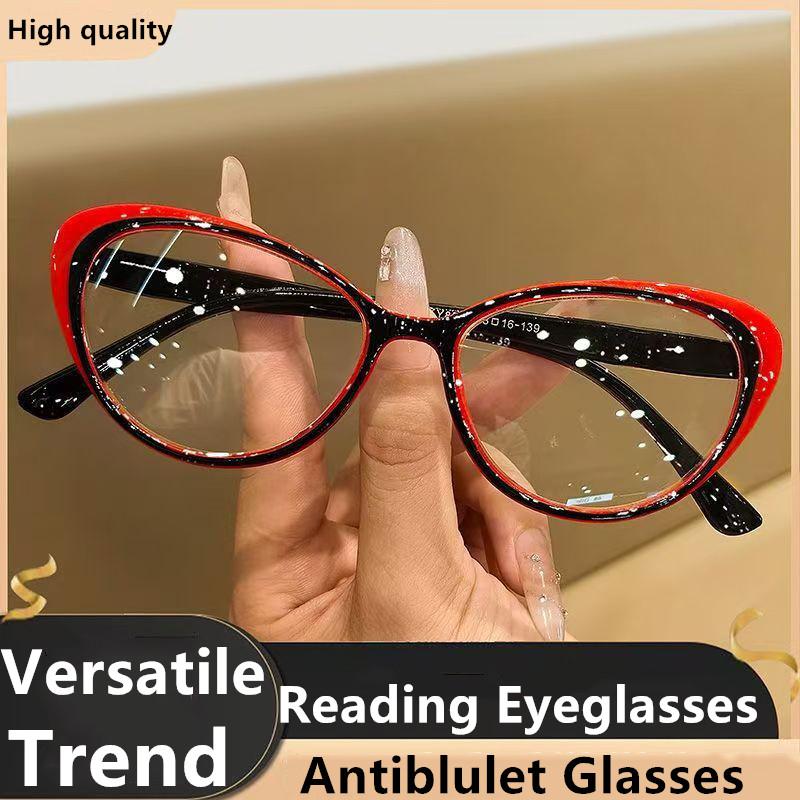

2025New Woman Reading Glasses High Quality Antiblulet, Glasses, Fashion Versatile Retro Cat Eye Spring Hinge Readers +100