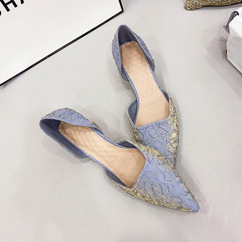 Temperament pointed satin low heel side empty women's shoes 2025 summer new wine glass heel high heels Korean version hollow single shoes