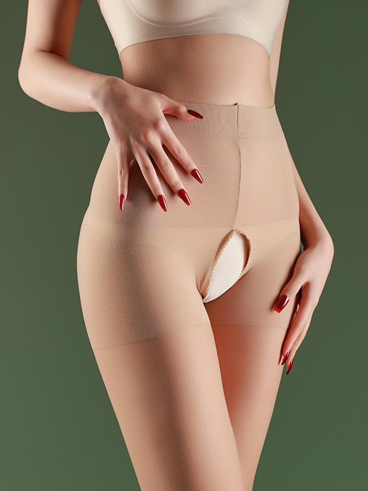 Women's 8D Thin Sheer Pantyhose High Waist Elastic Tights Sexy Open Crotch Allure Stocking Oil Shiny Glossy Leg Shaper Pantyhose