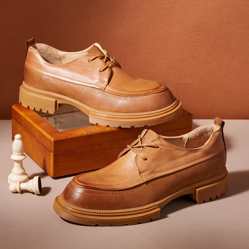 Herren Jugend Herbst Retro Low-Top Freizeitleder Schuhe Herren Innenhöhe Erhöhung Leder Kleiderschuhe Britische Schnürschuhe Herrenschuhe